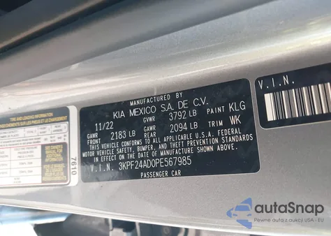 2023 Kia Forte Lxs z USA, uszkodzony, nr VIN 3KPF24AD0PE567985